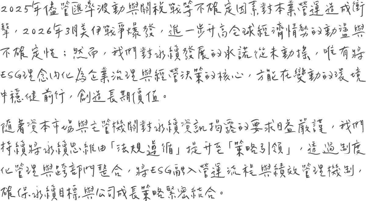 力山永續經營的承諾-董事長的話
