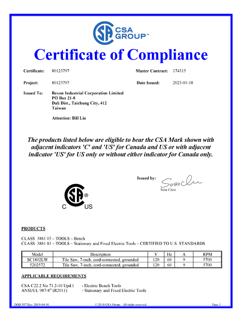 Certification for Power Tools-American CUL